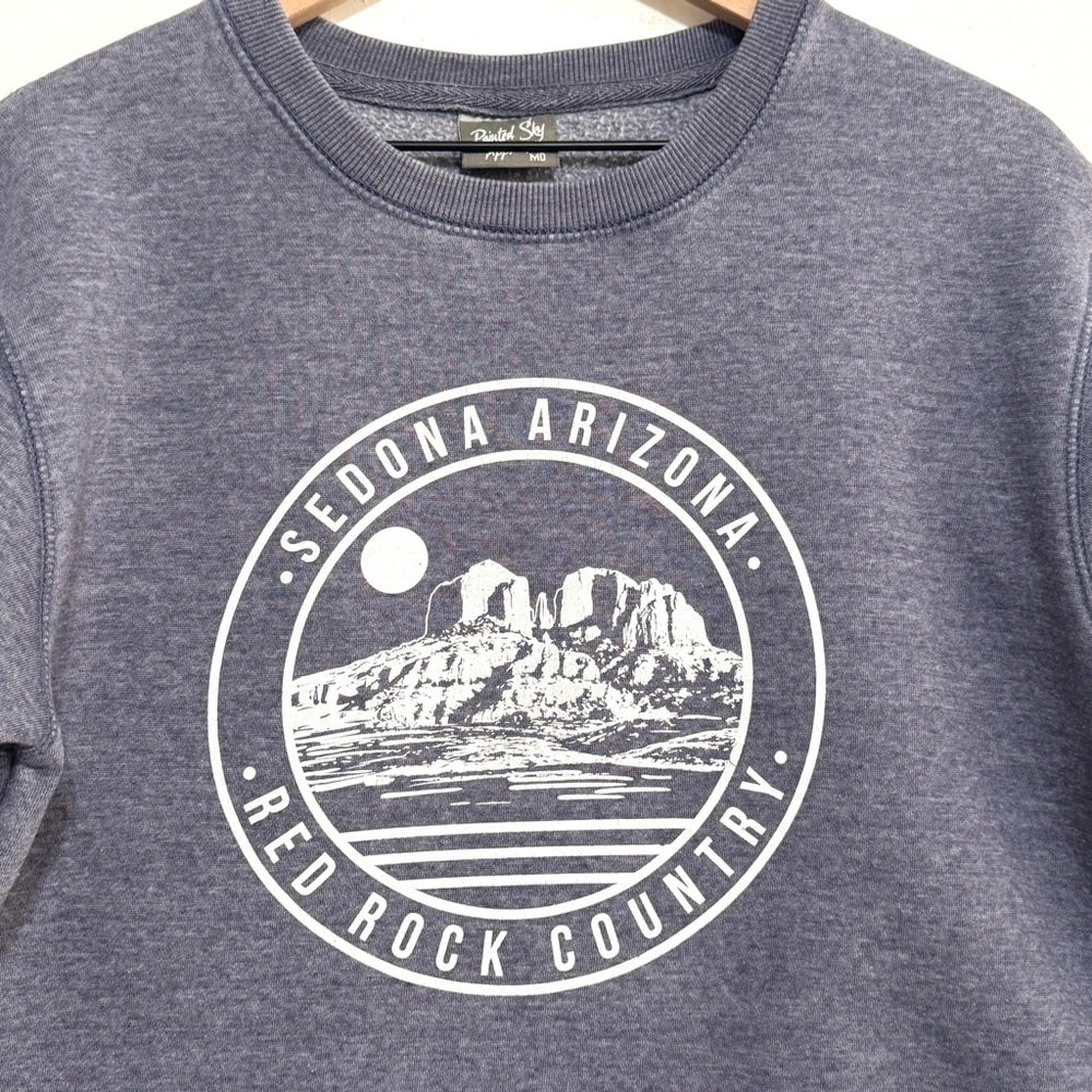3/$20 Sedona Arizona Graphic Sweatshirt Blue Crewneck Pullover Women M - Picture 2 of 6